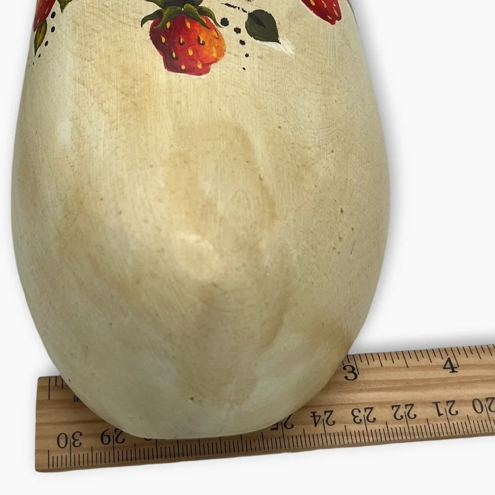 Vintage Hand Painted Wooden Dutch Clog Pin Cushion Strawberry Folk Art Cream
